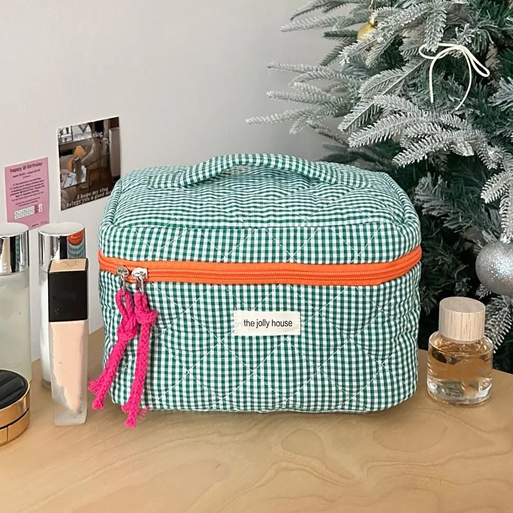 Rosielyn | Checkered Cotton Cosmetic Bag for Travel