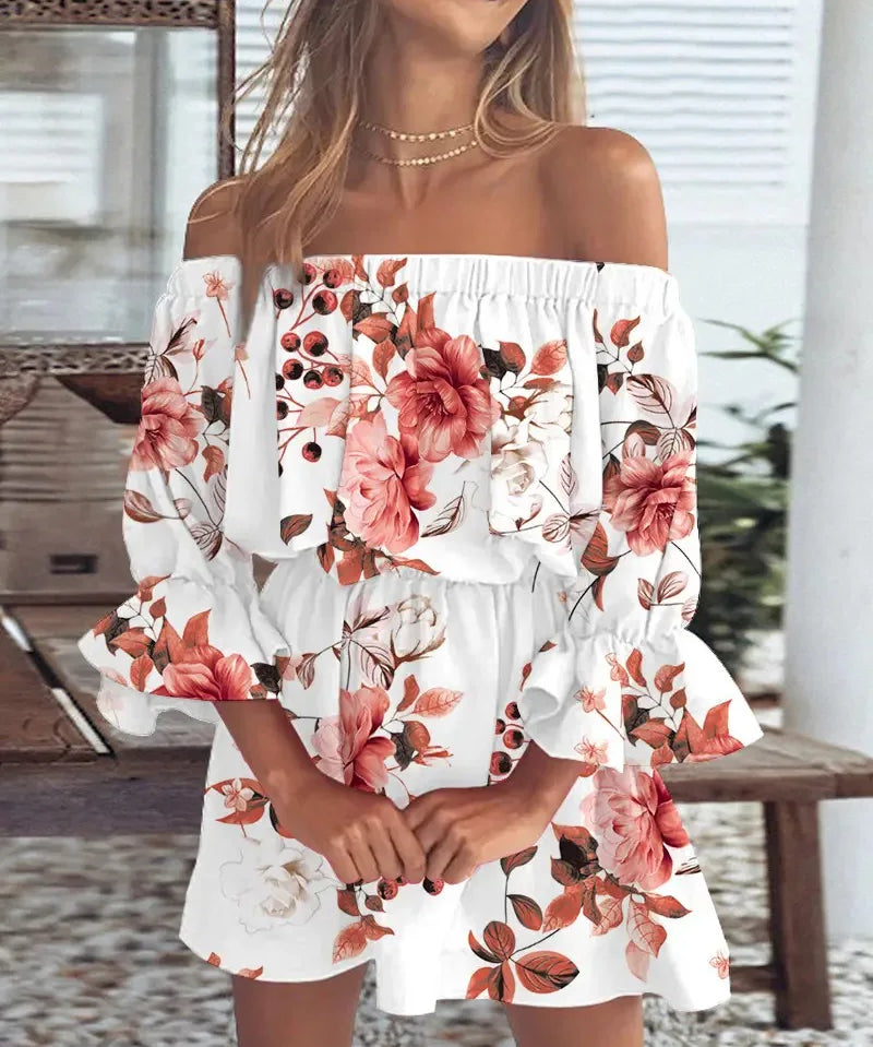 ELSIE | Sexy Off-shoulder Printed Dress