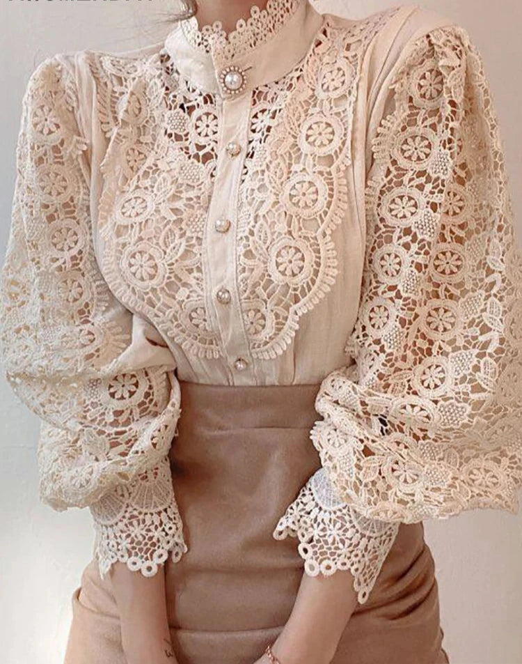 Margarett | Elegant Floral Lace Turtleneck Shirt