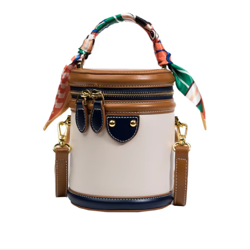 Sophie | Color Block Cylinder Shoulder Bag with Scarf