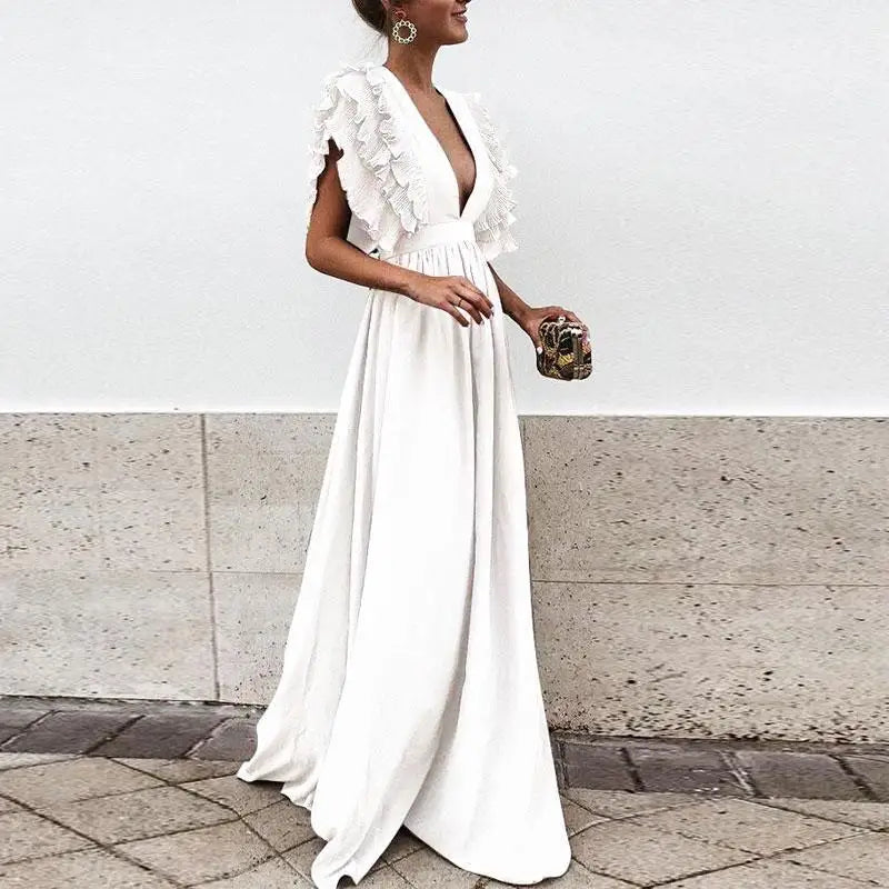 Yale | Elegant Women's Deep V-Neck Long Gown | Perfect for Special Events