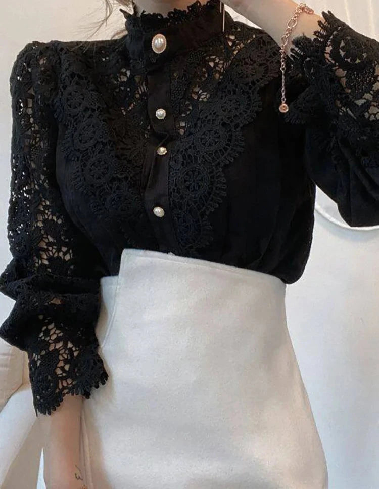 Margarett | Elegant Floral Lace Turtleneck Shirt