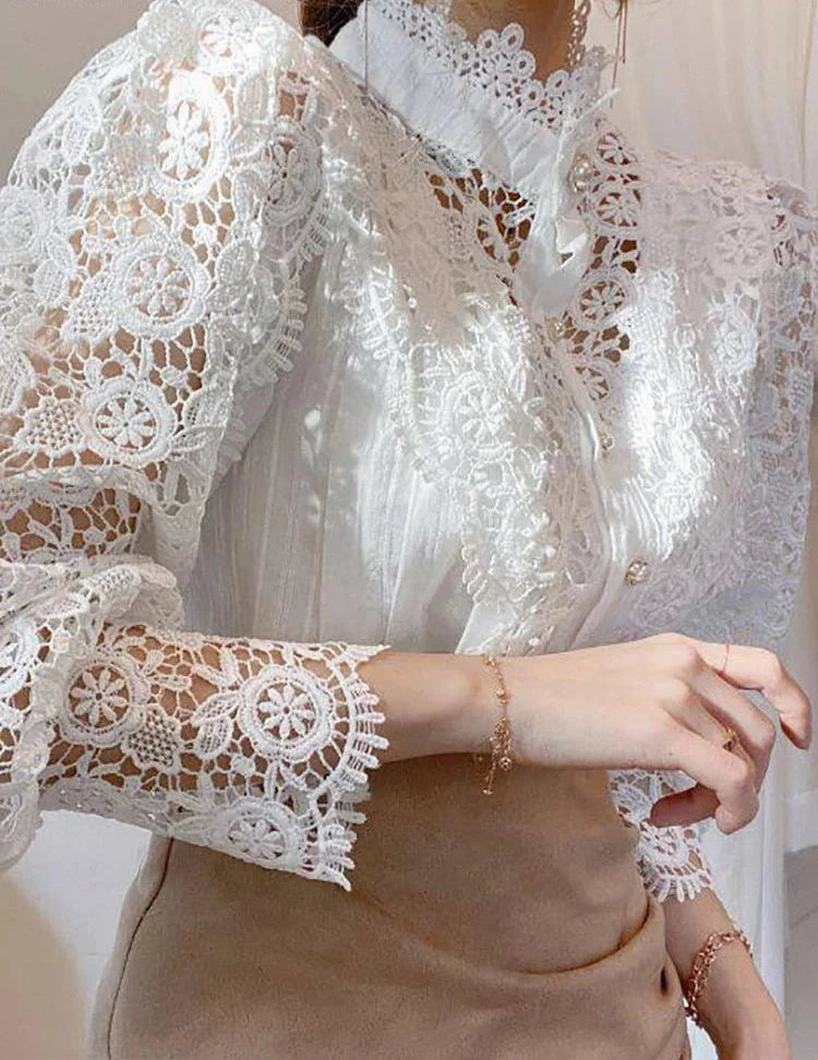 Margarett | Elegant Floral Lace Turtleneck Shirt