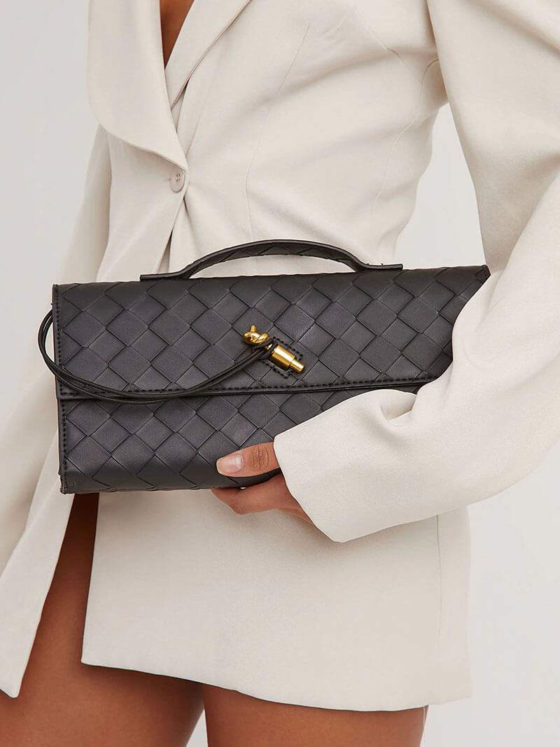 Arviel | Luxe Woven Handbag with Gold Closure