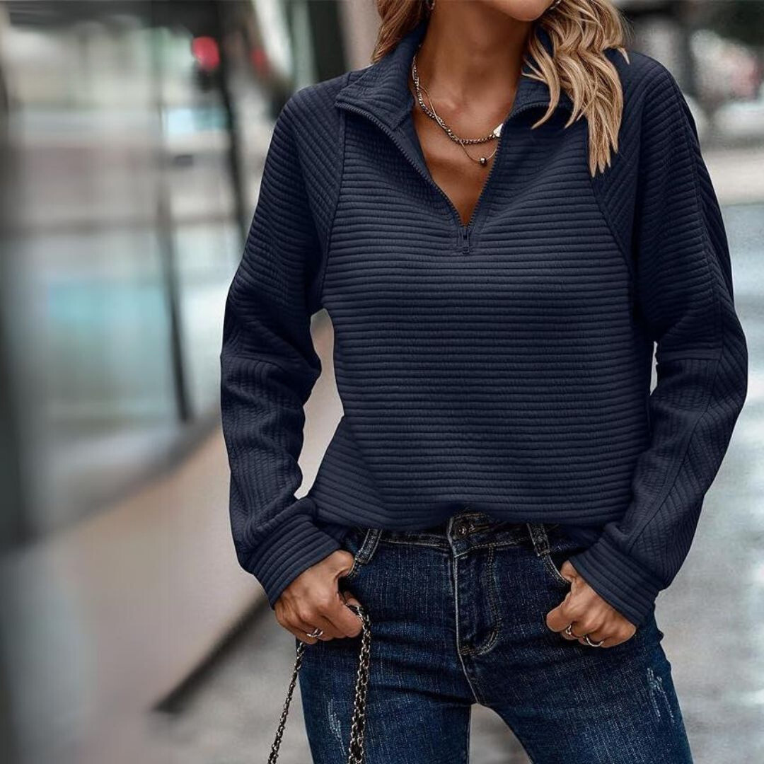 CHIC | Elegant Zip-Up Sweater Ribbed