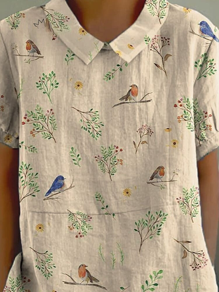 Maya | Casual women's shirt with bird and branch print