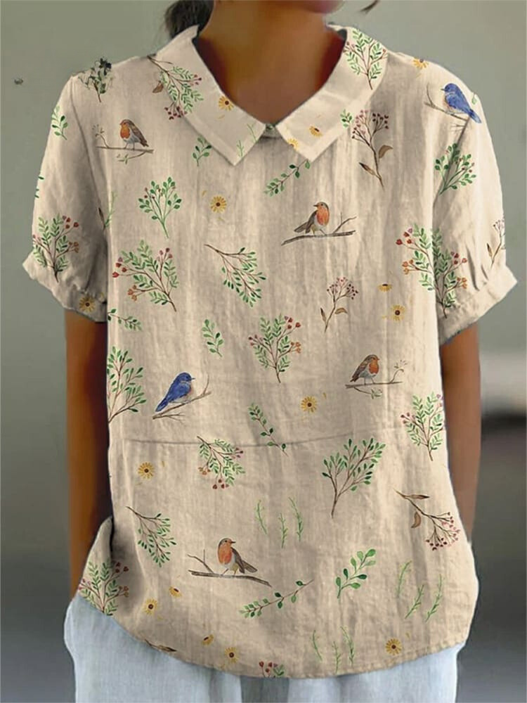 Maya | Casual women's shirt with bird and branch print