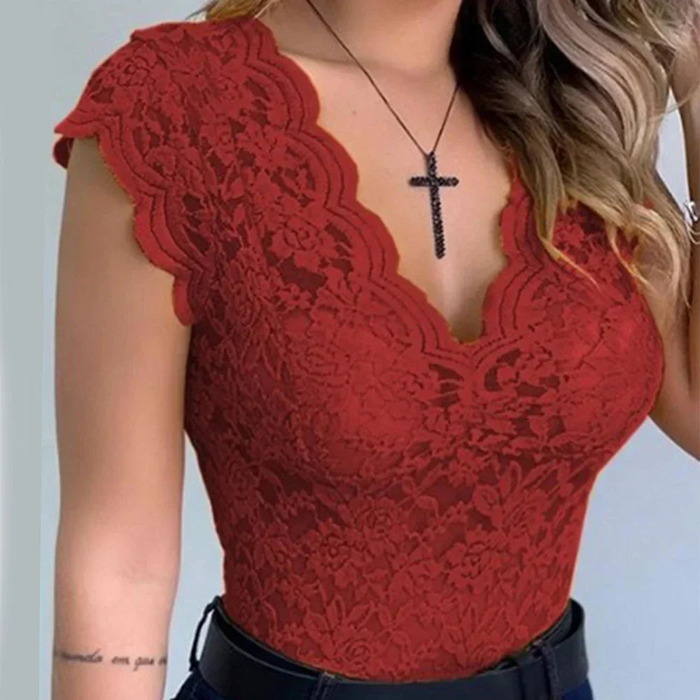 SAVANNAH | V-Neck Lace Top for Women