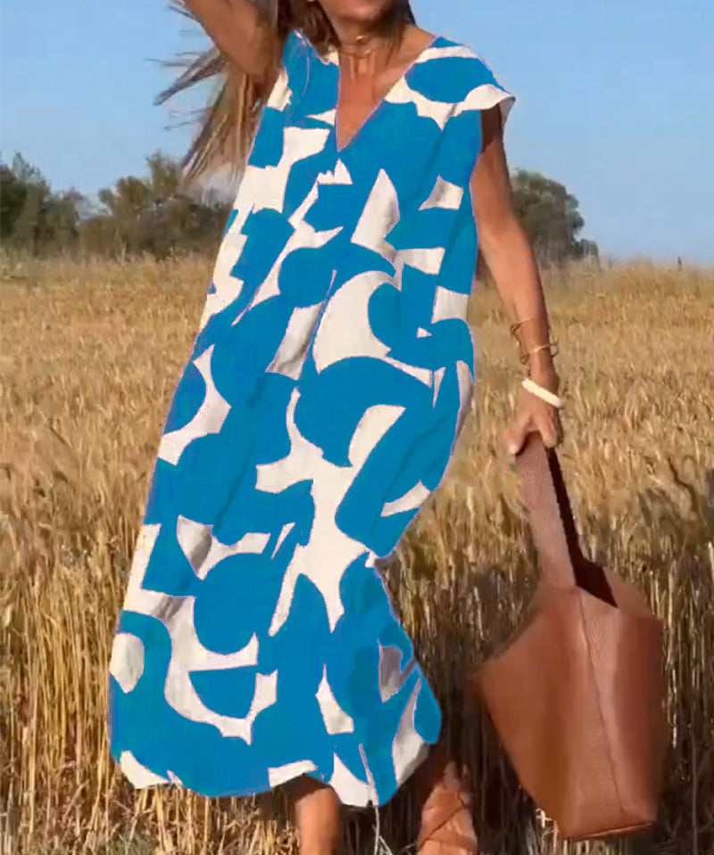 CLAIRE | V-neck Printed Maxi Dress