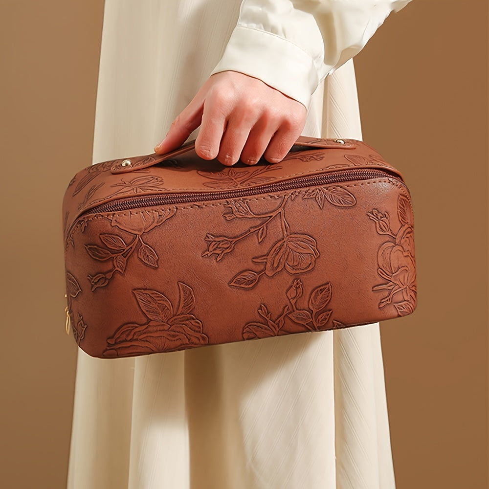 Camila | Floral embossed and spacious storage cosmetic bag