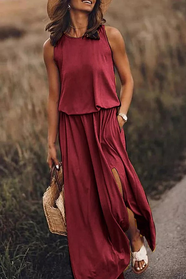 Rania | Flowing Slit Maxi Dress for Effortless Elegance