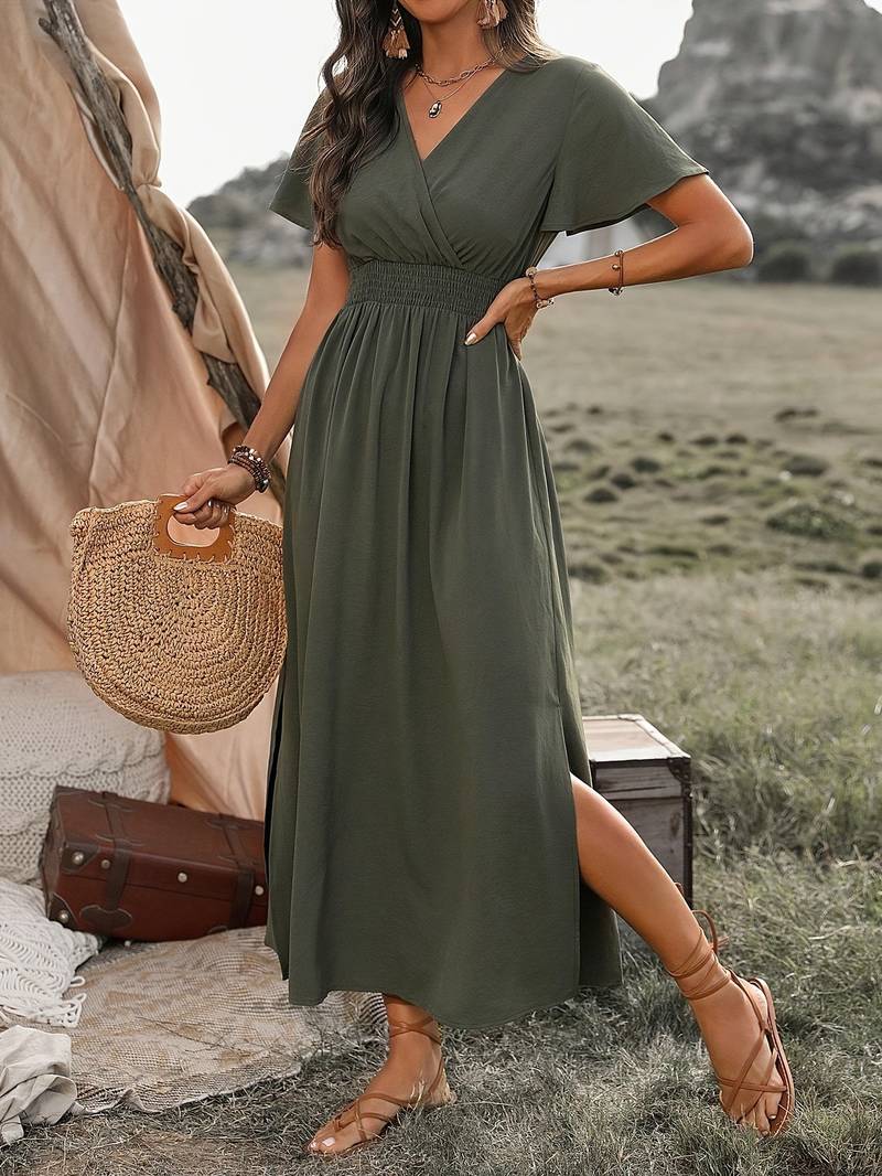 HEATHER | Elegant V-neck Long Boho Dress