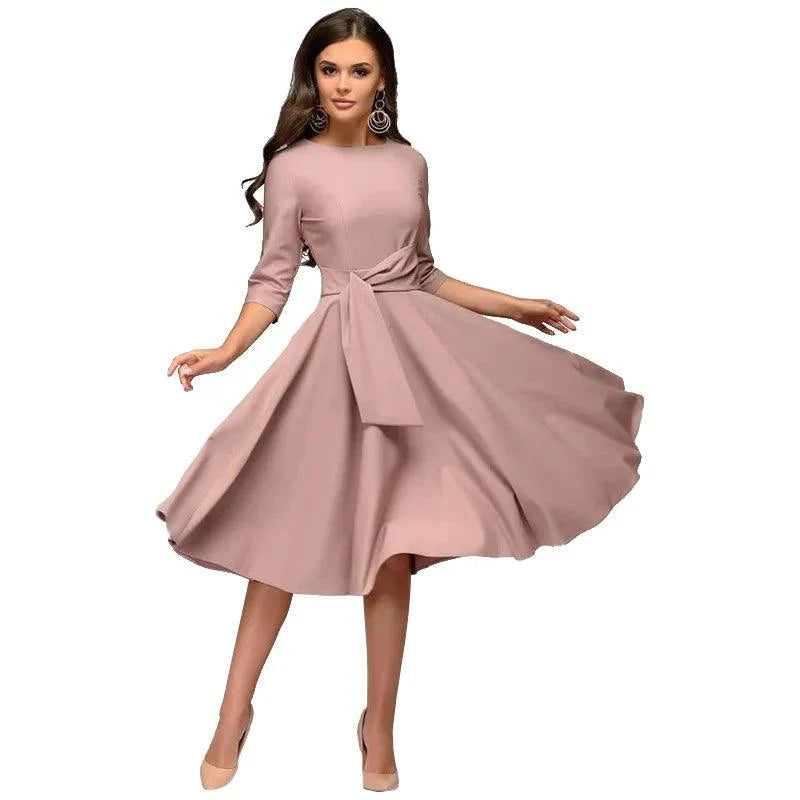 VIOLET |  Elegant Midi Dress wih Bow