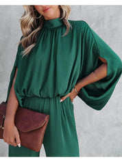 EMILY | Elegant Green Jumpsuit Short Sleeves