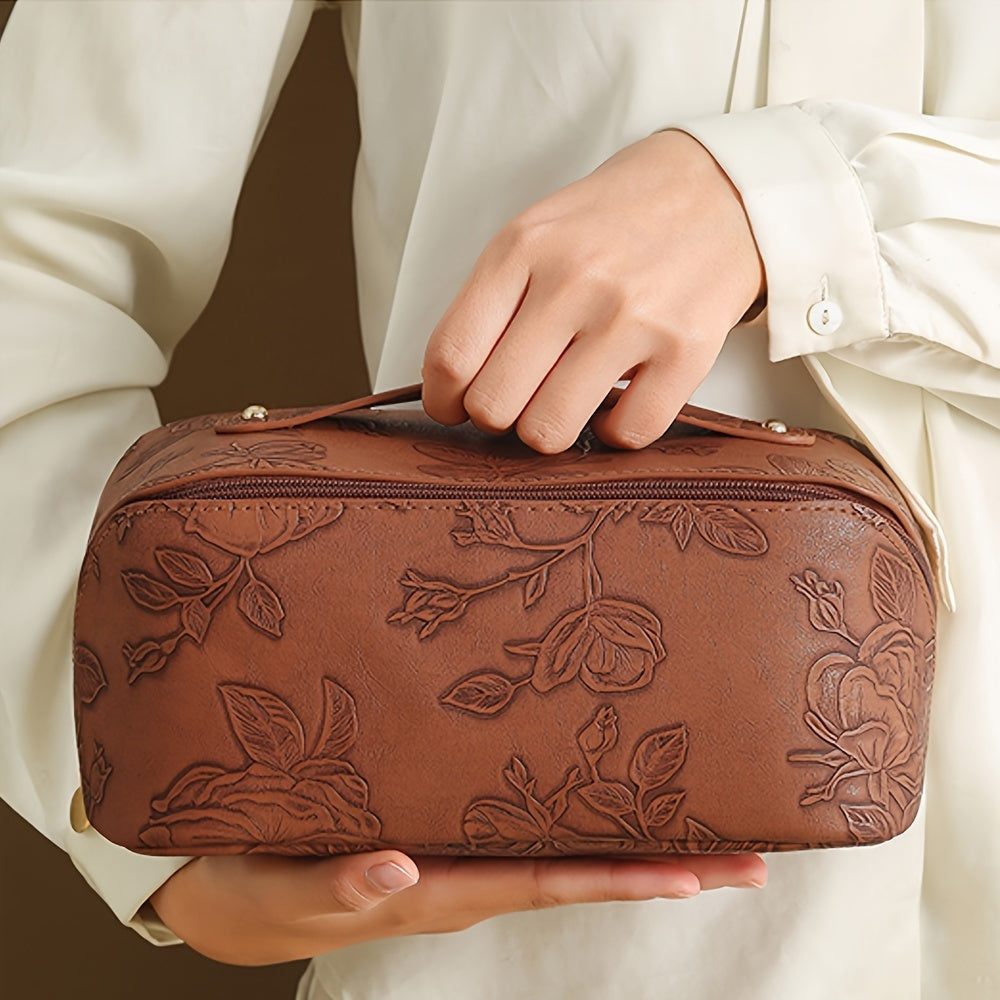 Camila | Floral embossed and spacious storage cosmetic bag