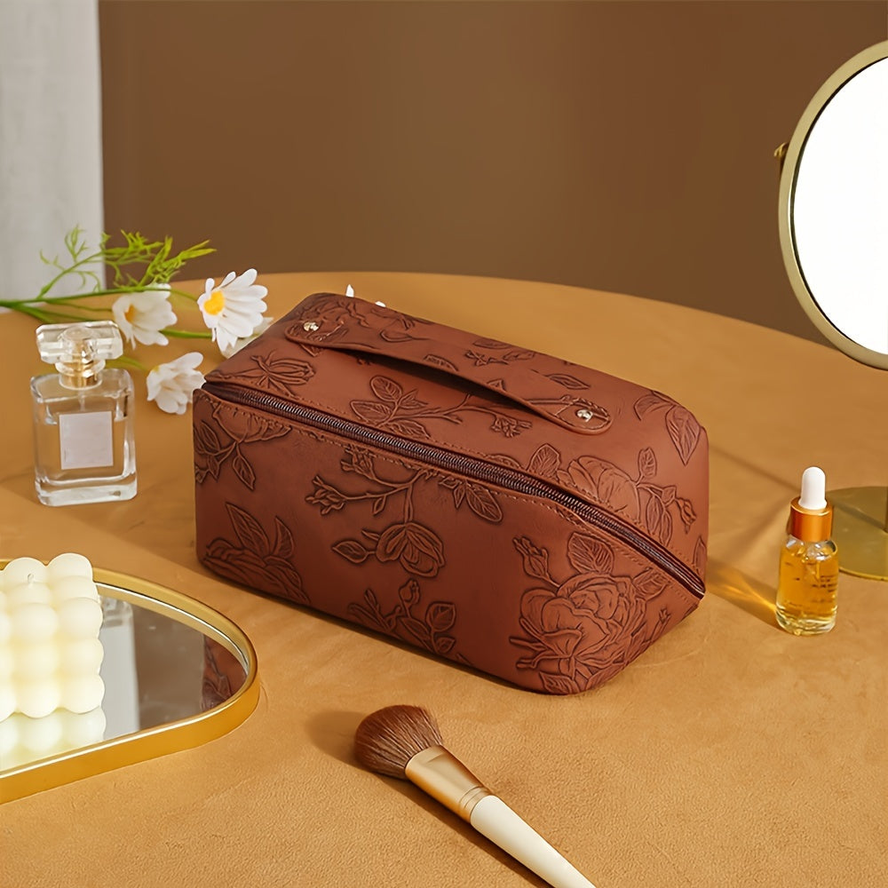 Camila | Floral embossed and spacious storage cosmetic bag