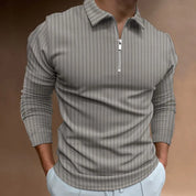 NEAL | Solid Color Ribbed Long Sleeve Polo Shirt