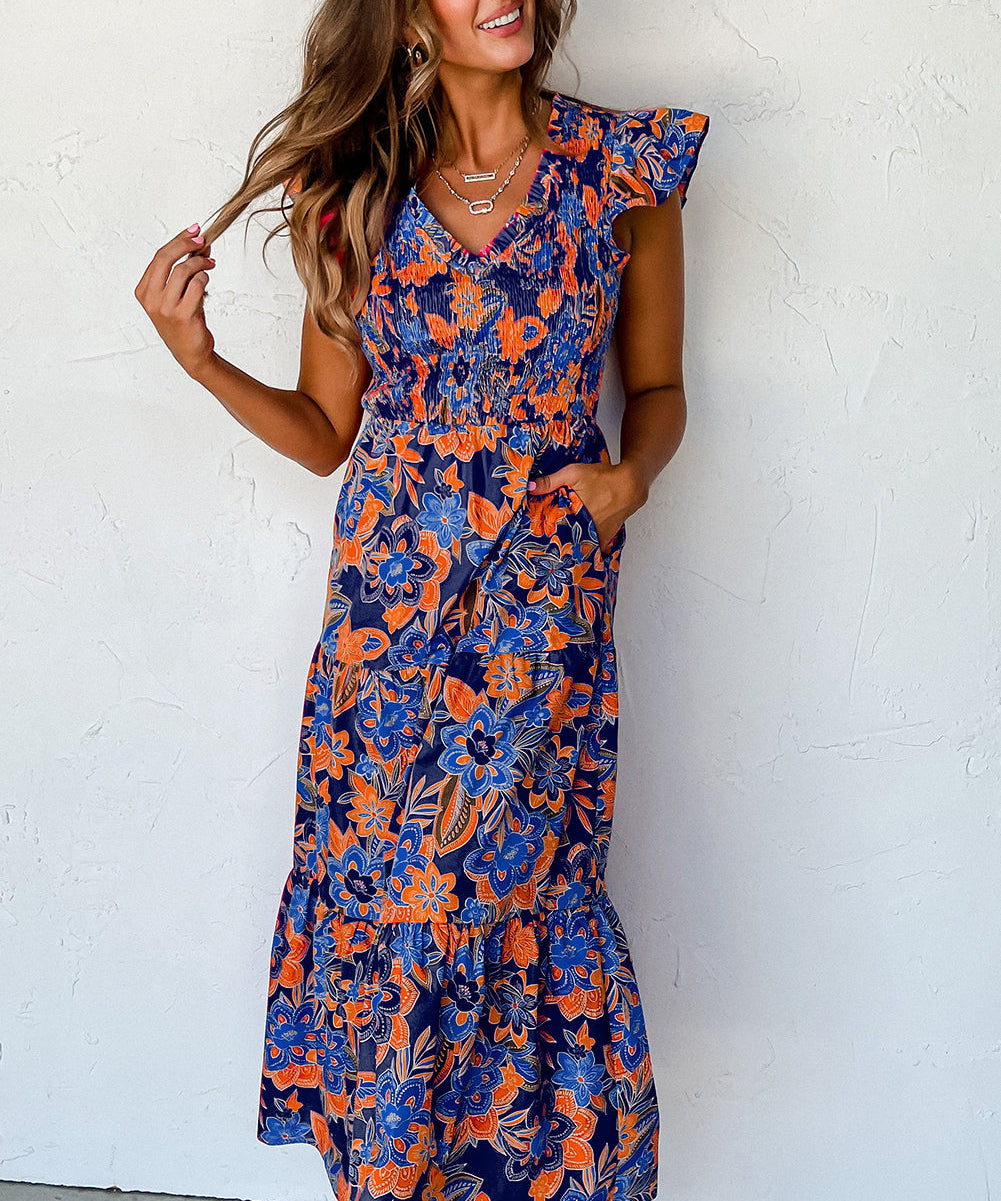 BOHO | Floral Dress with V-neckline and Ruffles