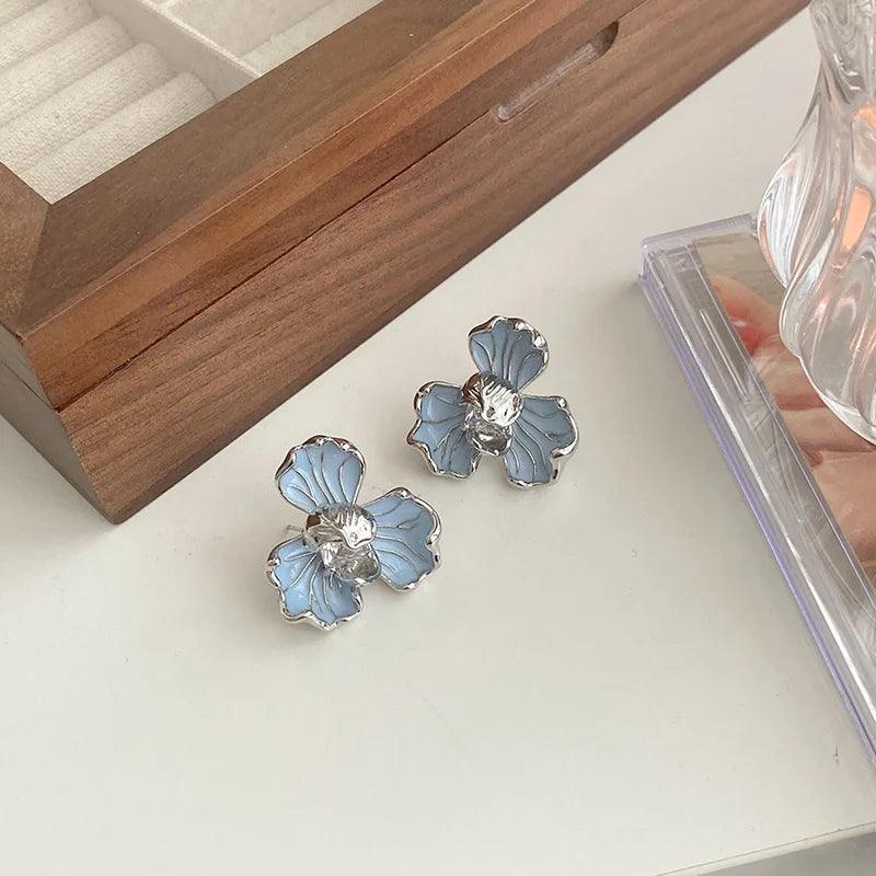 AYNA | Stylish Flower Stud Earrings in Soft Blue