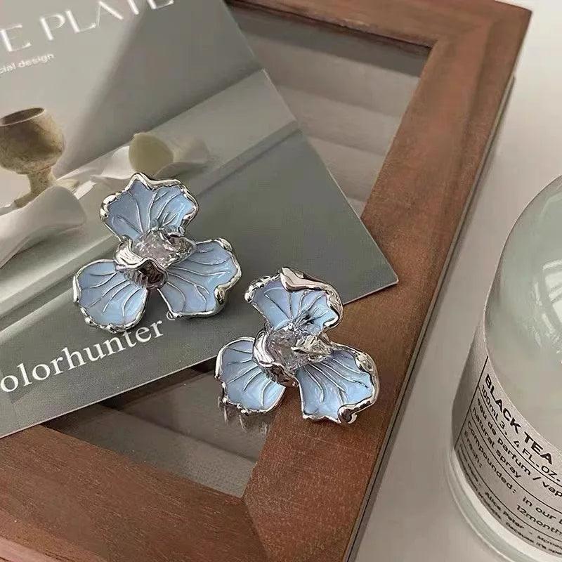 AYNA | Stylish Flower Stud Earrings in Soft Blue