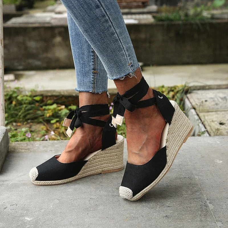 BELINDA | Wedge Sandals with Tie-up Lace