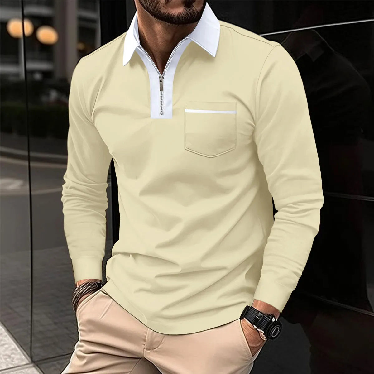 ARCHIE | Long-sleeve Shirt with Contrast Collar